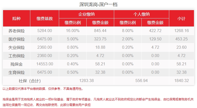 深圳龙岗个人社保费用